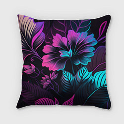 Подушка квадратная Неоновый цветок, цвет: 3D-принт