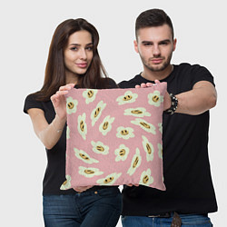 Подушка квадратная Искаженные смайлы-цветы на розовом паттер, цвет: 3D-принт — фото 2