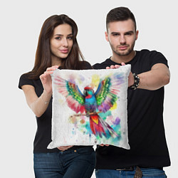 Подушка квадратная Разноцветный акварельный попугай с расправленными, цвет: 3D-принт — фото 2