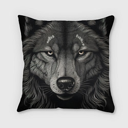 Подушка квадратная Волк в стиле тату, цвет: 3D-принт