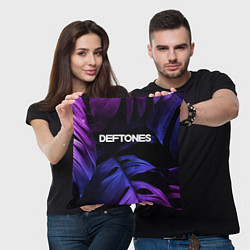 Подушка квадратная Deftones neon monstera, цвет: 3D-принт — фото 2