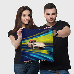 Подушка квадратная Спорткар Porsche в движении, цвет: 3D-принт — фото 2