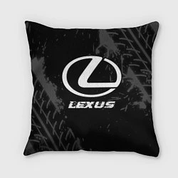 Подушка квадратная Lexus speed на темном фоне со следами шин, цвет: 3D-принт