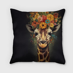 Подушка квадратная Портрет жирафа с цветами: арт нейросети, цвет: 3D-принт