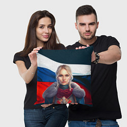 Подушка квадратная Славянская девушка - флаг России, цвет: 3D-принт — фото 2