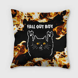 Подушка квадратная Fall Out Boy рок кот и огонь, цвет: 3D-принт