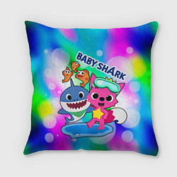 Подушка квадратная Baby Shark in bubbles, цвет: 3D-принт