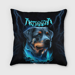 Подушка квадратная Rottweiler and lightnings, цвет: 3D-принт