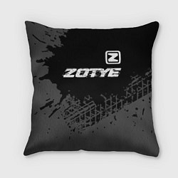Подушка квадратная Zotye speed на темном фоне со следами шин: символ, цвет: 3D-принт
