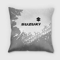 Подушка квадратная Suzuki speed на светлом фоне со следами шин: симво, цвет: 3D-принт