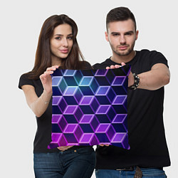 Подушка квадратная Неоновые кубы иллюзия, цвет: 3D-принт — фото 2
