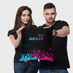 Подушка квадратная Geely - neon gradient: символ сверху, цвет: 3D-принт — фото 2