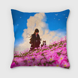 Подушка квадратная Девушка самурай и сиба ину, цвет: 3D-принт