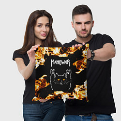 Подушка квадратная Manowar рок кот и огонь, цвет: 3D-принт — фото 2