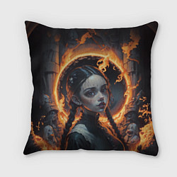 Подушка квадратная Готическая девушка с двумя косами в огненном круге, цвет: 3D-принт