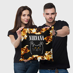 Подушка квадратная Nirvana рок кот и огонь, цвет: 3D-принт — фото 2