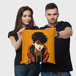 Подушка квадратная Симпатичный парень аниме с челкой, цвет: 3D-принт — фото 2