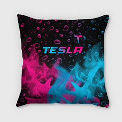 Подушка квадратная Tesla - neon gradient: символ сверху, цвет: 3D-принт