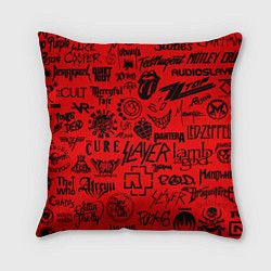 Подушка квадратная Лучшие рок группы на красном, цвет: 3D-принт