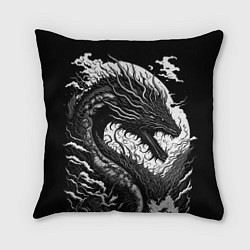 Подушка квадратная Черно-белый дракон и волны, цвет: 3D-принт