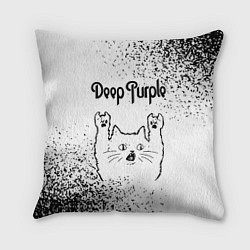 Подушка квадратная Deep Purple рок кот на светлом фоне, цвет: 3D-принт