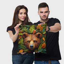 Подушка квадратная Медведь в листьях, цвет: 3D-принт — фото 2
