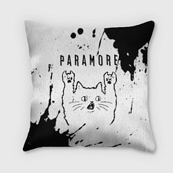 Подушка квадратная Paramore рок кот на светлом фоне, цвет: 3D-принт