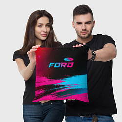 Подушка квадратная Ford - neon gradient: символ сверху, цвет: 3D-принт — фото 2