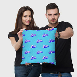 Подушка квадратная Синий логотип Кен - паттерн, цвет: 3D-принт — фото 2
