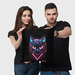 Подушка квадратная Котик в киберпанке, цвет: 3D-принт — фото 2
