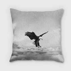 Подушка квадратная Орёл в облаках черно-белый, цвет: 3D-принт