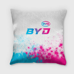 Подушка квадратная BYD neon gradient style: символ сверху, цвет: 3D-принт