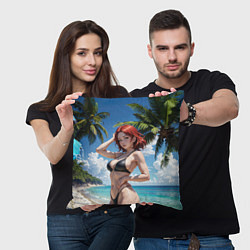 Подушка квадратная Девушка с рыжими волосами на пляже, цвет: 3D-принт — фото 2