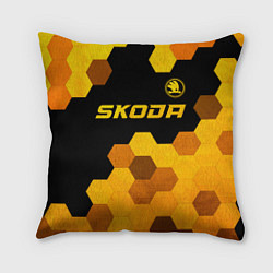 Подушка квадратная Skoda - gold gradient: символ сверху, цвет: 3D-принт