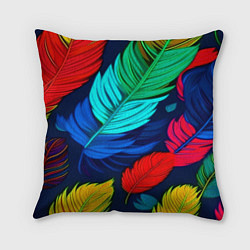 Подушка квадратная Яркие перья, цвет: 3D-принт