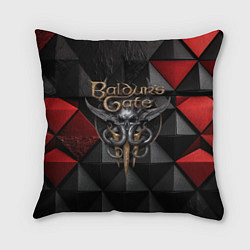 Подушка квадратная Baldurs Gate 3 logo red black, цвет: 3D-принт