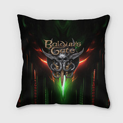 Подушка квадратная Baldurs Gate 3 logo green red light, цвет: 3D-принт