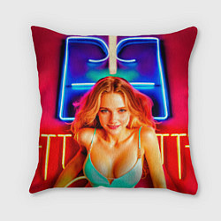 Подушка квадратная Девушка на фоне неонового логотипа, цвет: 3D-принт