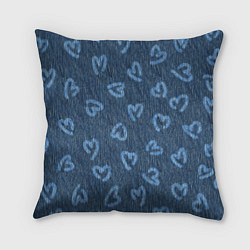 Подушка квадратная Hearts on denim, цвет: 3D-принт