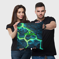 Подушка квадратная CS GO green texture logo, цвет: 3D-принт — фото 2