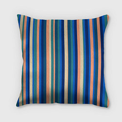 Подушка квадратная Полосатый сине-бежевый, цвет: 3D-принт