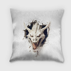 Подушка квадратная Белый дракон выглядывает из стены, цвет: 3D-принт