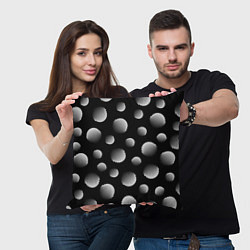Подушка квадратная Шары в полоску на черном фоне, цвет: 3D-принт — фото 2