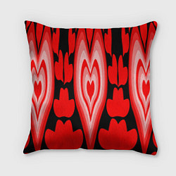 Подушка квадратная Сердечки с красными узорами, цвет: 3D-принт