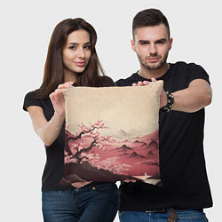 Подушка квадратная Сакура в горах, цвет: 3D-принт — фото 2