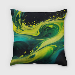Подушка квадратная Жидкая текущая зеленая краска, цвет: 3D-принт