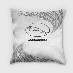 Подушка квадратная Jaguar speed на светлом фоне со следами шин, цвет: 3D-принт