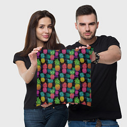 Подушка квадратная Разноцветные ананасы паттерн, цвет: 3D-принт — фото 2