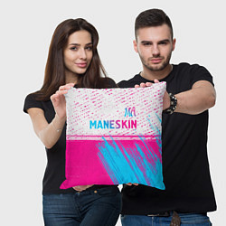 Подушка квадратная Maneskin neon gradient style: символ сверху, цвет: 3D-принт — фото 2