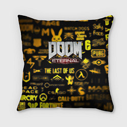 Подушка квадратная Doom золотые логотипы игр, цвет: 3D-принт